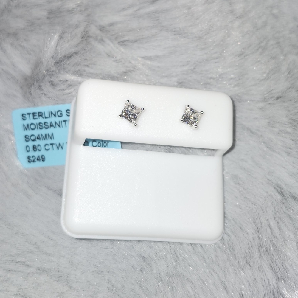 Elegant Silver And Moissanite Square Women's Earrings